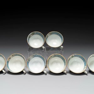 Een zeldzaam Chinees Canton famille verte 27-delig theeservies, 19e eeuw — foto 12