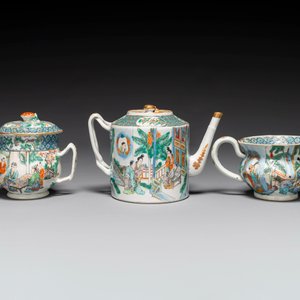 Een zeldzaam Chinees Canton famille verte 27-delig theeservies, 19e eeuw — foto 3