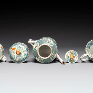 Een zeldzaam Chinees Canton famille verte 27-delig theeservies, 19e eeuw — foto 4