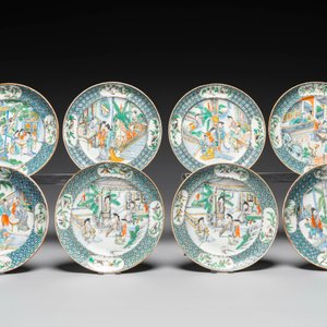 Een zeldzaam Chinees Canton famille verte 27-delig theeservies, 19e eeuw — foto 6