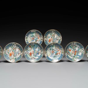 Een zeldzaam Chinees Canton famille verte 27-delig theeservies, 19e eeuw — foto 8