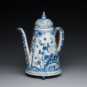 Een zeldzame blauw-witte Delftse koffiepot, gedateerd 1732 — foto 1