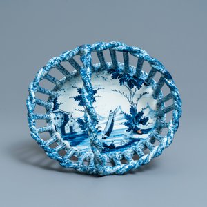 Een zeldzame blauw-witte Delftse opengewerkte mand, 18e eeuw — foto 7