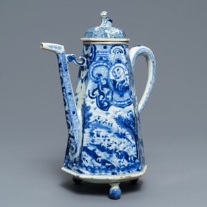 Een zeldzame Chinese blauw-witte koffiekan met 'Europa en de stier', Kangxi — foto 5