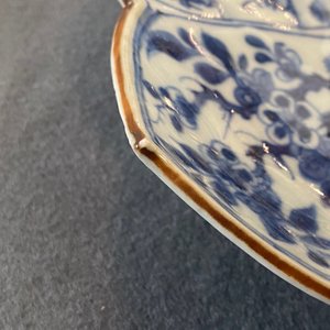 Een zeldzame Chinese blauw-witte lotusvormige schotel met een luipaard, Kangxi — foto 10