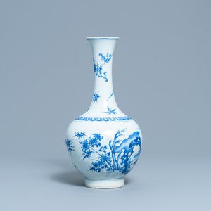 Een zeldzame Chinese blauw-witte vaas met een kat en een vlinder, Transitie periode — foto 3