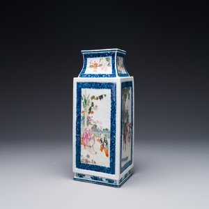 Een zeldzame Chinese ruitvormige Canton famille rose 'visser, houthakker, boer en geleerde 漁樵耕讀圖' vaas, Qianlong — foto 3
