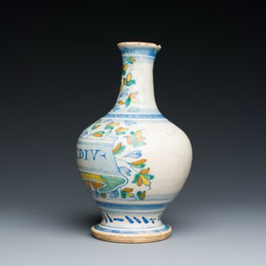 Een zeldzame polychrome Antwerpse majolica apothekersfles met opschrift AQ DE ENDIV, midden 16e eeuw — foto 4