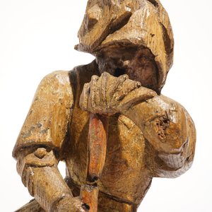 Een zittende soldaat, retabelfragment, eik en polychromie, Vlaanderen, 16e eeuw — foto 8