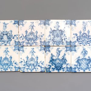Eight blue and white Dutch Delft 'cartouche' tiles, Aalmis, Rotterdam, 18th C. — 照片 1