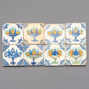 Eight blue, white and polychrome Dutch Delft 'fruit basket' tiles, ca. 1600 — photo 1