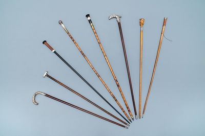 Eight canes incl. swords, daggers, dice and silver handles, 19th C.