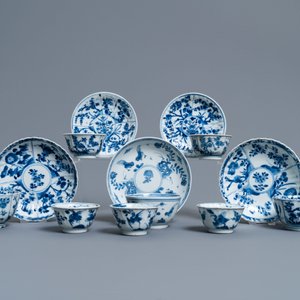 Eight Chinese blue and white cups and five saucers, Kangxi — photo 2
