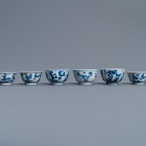 Eight Chinese blue and white cups and five saucers, Kangxi — photo 8