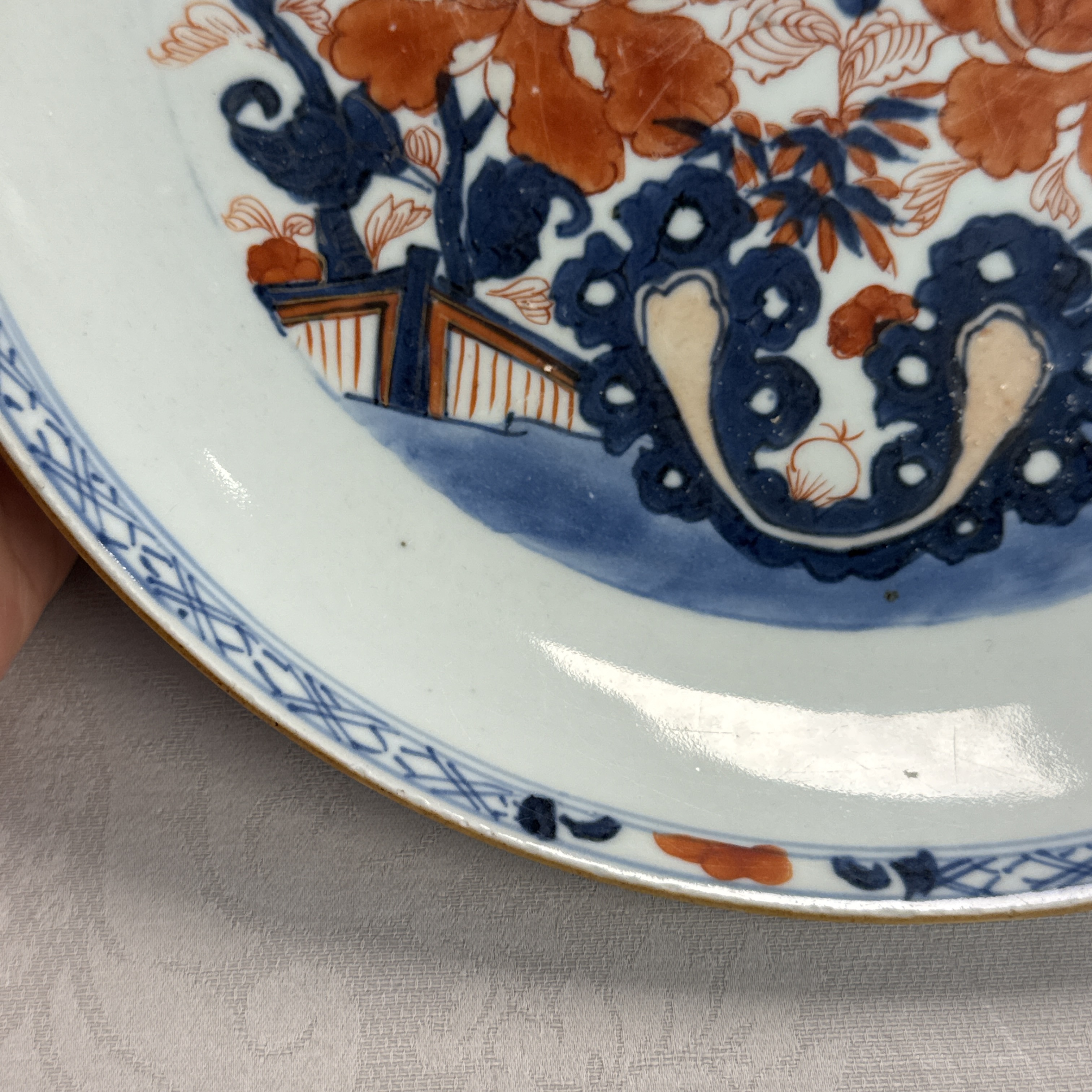 Eight Chinese blue and white plates and an Imari-style dish — photo 105