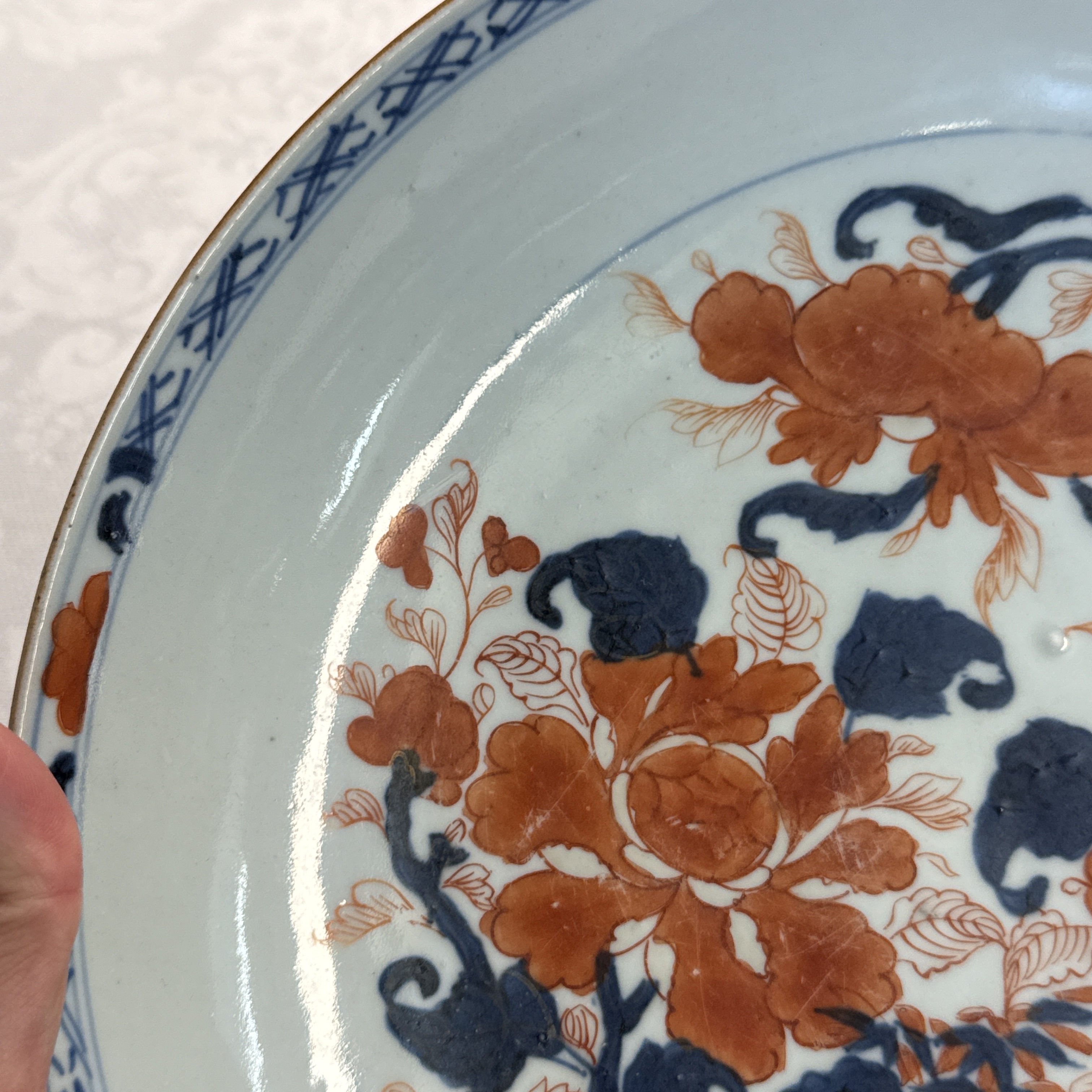 Eight Chinese blue and white plates and an Imari-style dish — photo 106
