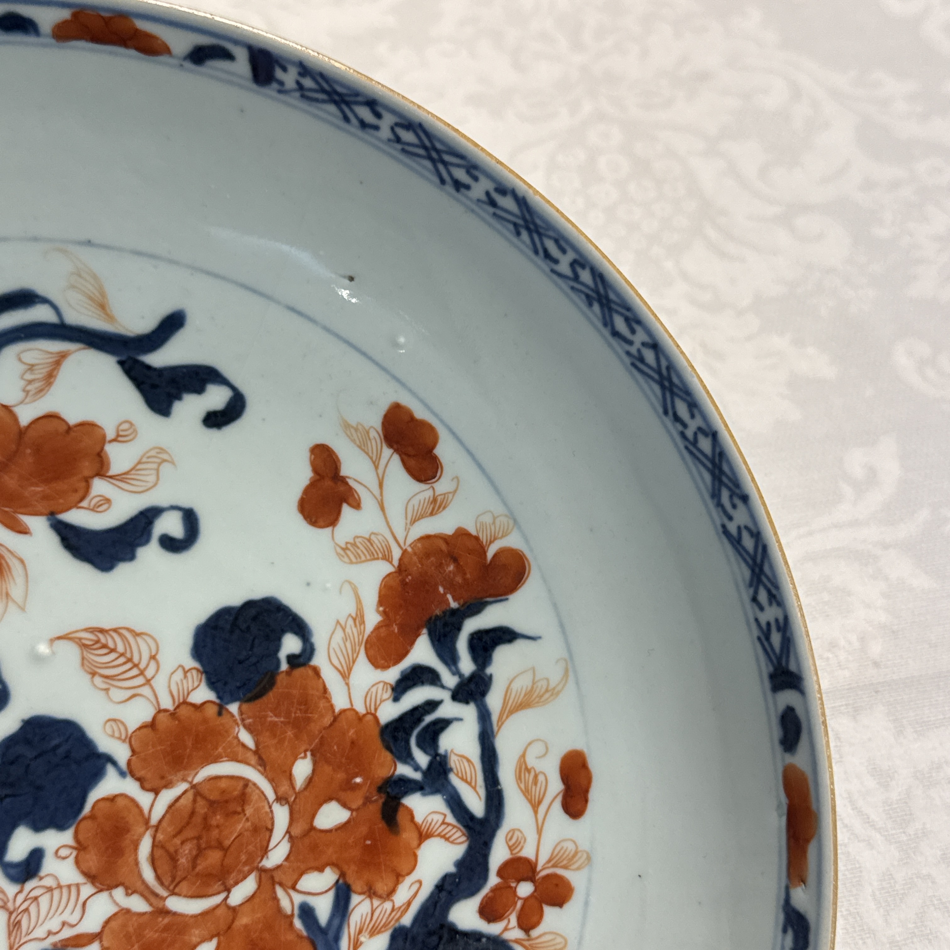 Eight Chinese blue and white plates and an Imari-style dish — photo 108