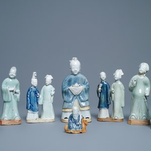 Eight Chinese blue, white and celadon-glazed biscuit models, Qianlong/Jiaqing — photo 1