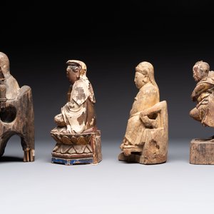 Eight Chinese carved wooden sculptures with traces of polychromy and gilding, 19th C. — photo 9
