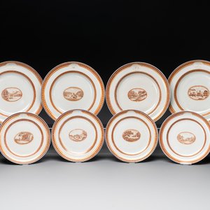Eight Chinese export 'EHA' monogrammed 'landscape' plates, Jiaqing, ca. 1800 — foto 1