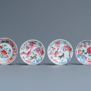 Eight Chinese famille rose and verte cups and saucers, Kangxi/Qianlong — photo 4