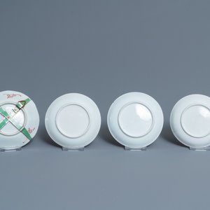 Eight Chinese famille rose and verte cups and saucers, Kangxi/Qianlong — photo 5