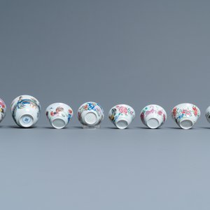 Eight Chinese famille rose and verte cups and saucers, Kangxi/Qianlong — photo 10