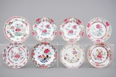 Eight Chinese famille rose export porcelain plates, Qianlong, 18th C.