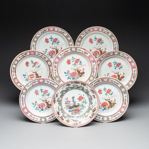 Eight Chinese famille rose plates with birds, Yongzheng/Qianlong — photo 1