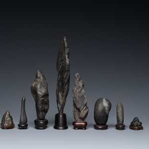 Eight Chinese 'gongshi or 'scholar's rocks' on wooden stands, Republic — photo 4