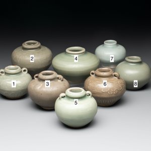 Eight Chinese Longquan celadon jarlets with floral design, Song/Yuan — photo 12