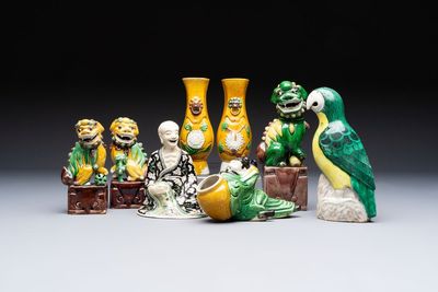 Eight Chinese sancai-glazed wares, 19th C.