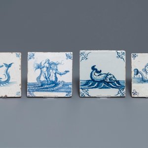 Eight Dutch Delft blue and white and manganese tiles with ships and sea creatures, 17/18th C. — 照片 2