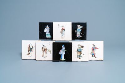Eight Dutch tiles with Chinese figures, Makkum, 20th C.