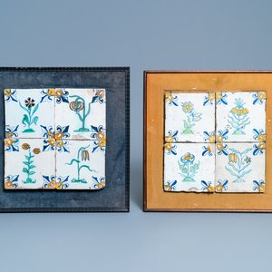 Eight polychrome Dutch Delft tiles with flowers and a butterfly, 1st half 17th C. — 照片 1