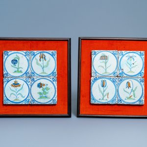 Eight polychrome Dutch Delft tiles with flowers within a medallion, Haarlem, 17th C. — photo 1
