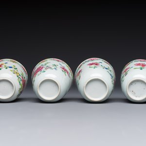 Eight sets of Chinese famille rose cups and saucers with floral design, Qianlong — photo 7