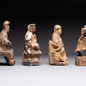 Eight various Chinese lacquered wooden figures, 19th C. — 照片 11