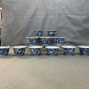 Eleven Chinese blue and white lobed cups and saucers, Kangxi — photo 11