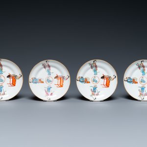 Eleven Chinese famille rose 'Wu Shuang Pu' saucers and six cups, mostly Daoguang mark and of the period — photo 3