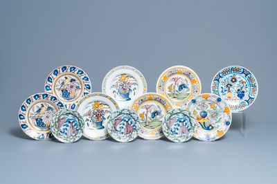 Eleven polychrome Dutch Delft plates, 18th C.