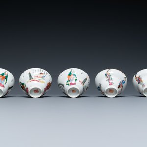 Elf Chinese famille rose 'Wu Shuang Pu' schotels en zes koppen, overwegend Daoguang merk en periode — foto 12