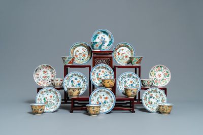 Elf Chinese famille verte koppen en schotels, Kangxi
