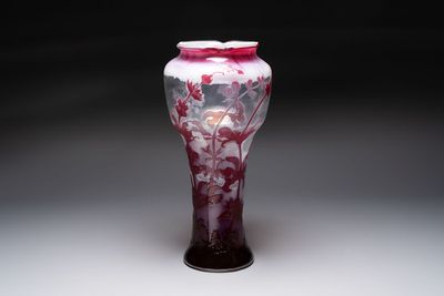 Émile Gallé (1846-1904): A large cameo glass vase with floral design, signed, ca. 1900