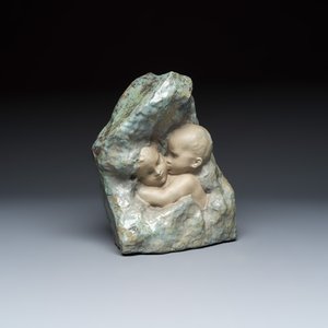 Émile Muller (1854-1945) and Alfred Boucher (1850-1934): 'Le Baiser', a polychrome glazed Art Nouveau group — photo 1
