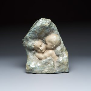 Émile Muller (1854-1945) and Alfred Boucher (1850-1934): 'Le Baiser', a polychrome glazed Art Nouveau group — photo 2