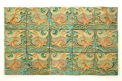 Emile Müller & Co., Paris, ensemble de 15 carreaux Art Nouveau à décor en relief, 19ème