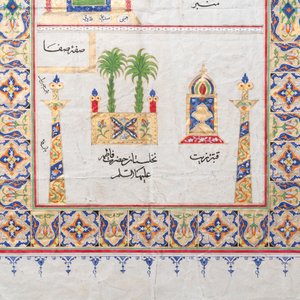 Empire ottoman: 'Vues sur la Mosquée al-Harâm et la Mosquée du Prophète', encre et gouache rehaussée d'or sur papier, 19/20ème — photo 6