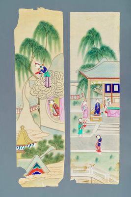 Ensemble de 24 peintures chinoises sur papier de riz, 19/20ème