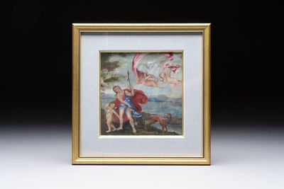 European school: 'Adonis led by Cupids to Venus', gouache on vellum, 17/18th C. — 照片 1